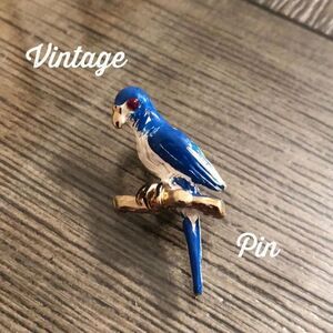 Vintage Enamel Painted Blue & White Parrot Bird Pin